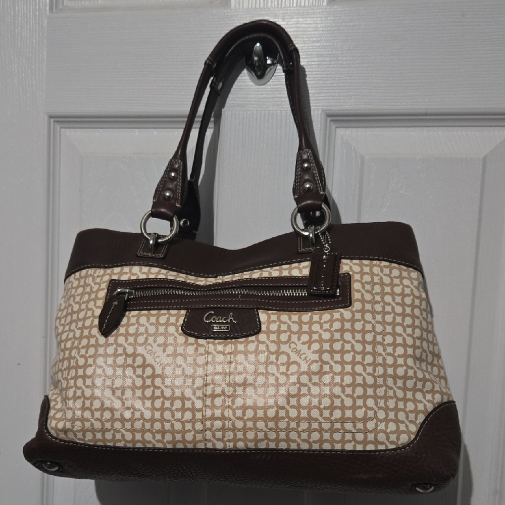 Coach Tan and Brown Shoulder Bag